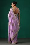 Shop_MINAKI_Purple Georgette Hand Embroidered Sequins Square Neck Floral Saree With Blouse _at_Aza_Fashions