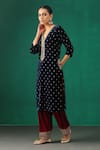 Buy_MINAKI_Blue Velvet Hand Embroidered Sequins V Neck Kurta Set _Online_at_Aza_Fashions