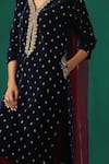 Shop_MINAKI_Blue Velvet Hand Embroidered Sequins V Neck Kurta Set _Online_at_Aza_Fashions