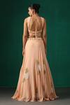 Shop_Minaki_Peach Georgette, Net/tulle Pearls, Sequins Square Floral Embroidered Lehenga Set _at_Aza_Fashions