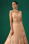 Buy_Minaki_Peach Georgette, Net/tulle Pearls, Sequins Square Floral Embroidered Lehenga Set _Online_at_Aza_Fashions