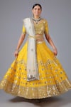 Buy_MINAKI_Yellow Raw Silk Hand Embroidered Mirror Work Leaf Basanti Bridal Lehenga Set _at_Aza_Fashions