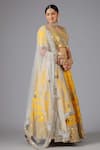 MINAKI_Yellow Raw Silk Hand Embroidered Mirror Work Leaf Basanti Bridal Lehenga Set _Online_at_Aza_Fashions