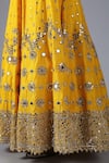 MINAKI_Yellow Raw Silk Hand Embroidered Mirror Work Leaf Basanti Bridal Lehenga Set _at_Aza_Fashions