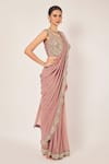 Onaya_Purple Lycra Embroidery Mirror Round Pre-draped Saree With Blouse  _Online_at_Aza_Fashions