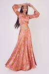 Buy_Onaya_Pink Satin Printed Floral Motifs V Neck Skirt And Top Set  _Online_at_Aza_Fashions