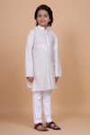 Raghavendra Rathore Blue_Off White Cotton Silk Printed Checkered Kurta _Online_at_Aza_Fashions