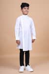 Shop_Raghavendra Rathore Blue_White Cotton Plain Asymmetric Kurta _Online_at_Aza_Fashions