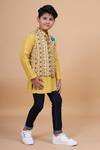 Raghavendra Rathore Blue_Yellow Cotton, Linen Kurta _Online_at_Aza_Fashions