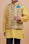 Raghavendra Rathore Blue_Yellow Cotton, Linen Kurta _at_Aza_Fashions