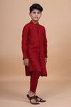 Raghavendra Rathore Blue_Red Cotton, Linen Shirt Style Kurta _Online_at_Aza_Fashions