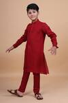 Shop_Raghavendra Rathore Blue_Red Cotton, Linen Shirt Style Kurta _Online_at_Aza_Fashions