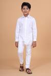 Buy_Raghavendra Rathore Blue_White Cotton Spread Collar Kurta _at_Aza_Fashions