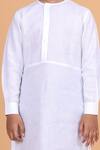 Shop_Raghavendra Rathore Blue_White Cotton Linen Kurta _Online_at_Aza_Fashions