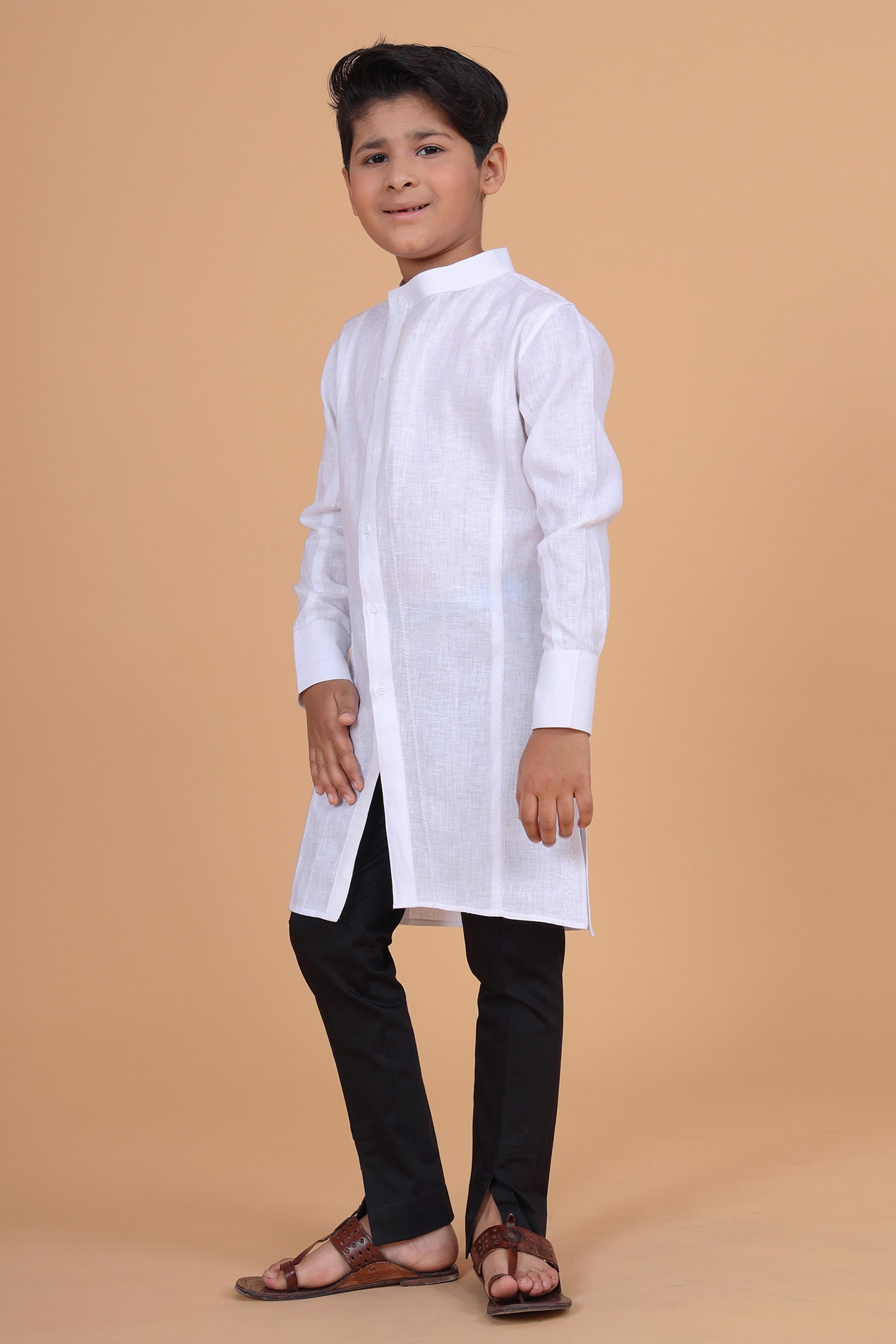 Raghavendra Rathore Blue_White Cotton Linen Kurta _Online_at_Aza_Fashions