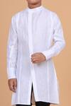 Raghavendra Rathore Blue_White Cotton Linen Kurta _at_Aza_Fashions