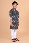 Raghavendra Rathore Blue_Black Cotton Geometric Print Kurta _Online_at_Aza_Fashions