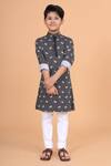 Buy_Raghavendra Rathore Blue_Black Cotton Geometric Print Kurta _Online_at_Aza_Fashions