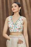 Buy_Khwaab by Sanjana Lakhani_White Kota Embroidered Floral V Neck Sleeveless Blouse For Women_Online_at_Aza_Fashions