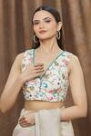 Shop_Khwaab by Sanjana Lakhani_White Kota Embroidered Floral V Neck Sleeveless Blouse For Women_Online_at_Aza_Fashions