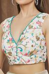 Khwaab by Sanjana Lakhani_White Kota Embroidered Floral V Neck Sleeveless Blouse For Women_at_Aza_Fashions