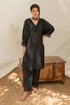 Buy_Avaasya Jaipur_Black Cotton Floral V Neck Embroidered Kurta And Pant Set _at_Aza_Fashions