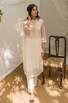 Buy_Avaasya Jaipur_Off White Kurta- Organza, Pants- Muslin Silk, Slip- Mulmul Embroidered And Set _at_Aza_Fashions