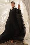 Shop_Avaasya Jaipur_Black Kaftan- Crepe, Slip- Mulmul Floral V Neck Embroidered_at_Aza_Fashions