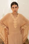 Avaasya Jaipur_Beige Kaftan- Crepe Embroidery Floral V Neck  _Online_at_Aza_Fashions