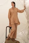 Buy_Avaasya Jaipur_Beige Handloom Linen Plain Mandarin Collar Tunic And Pant Set  _at_Aza_Fashions