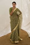 Buy_Avaasya Jaipur_Green Saree- Silk Organza Printed Floral  _at_Aza_Fashions