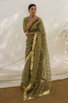 Shop_Avaasya Jaipur_Green Saree- Silk Organza Printed Floral  _at_Aza_Fashions