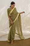 Avaasya Jaipur_Green Saree- Silk Organza Printed Floral  _Online_at_Aza_Fashions