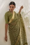 Avaasya Jaipur_Green Saree- Silk Organza Printed Floral  _at_Aza_Fashions