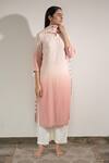 Shop_Avaasya Jaipur_Peach Kurta Moonga Silkpants And Dupatta Muslin Silk Print Ombre Set  _Online_at_Aza_Fashions