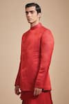 Raghavendra Rathore Blue_Red Linen Plain Angular Bandhgala _Online_at_Aza_Fashions