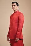 Raghavendra Rathore Blue_Red Linen Plain Angular Bandhgala And Kurta Set _Online_at_Aza_Fashions