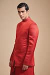 Buy_Raghavendra Rathore Blue_Red Linen Plain Angular Bandhgala And Kurta Set _Online_at_Aza_Fashions