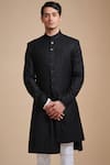 Buy_Raghavendra Rathore Blue_Black Suiting Plain Asymmetric Achkan _at_Aza_Fashions
