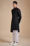 Buy_Raghavendra Rathore Blue_Black Cotton Satin Plain Asymmetric Achkan Set _at_Aza_Fashions