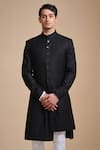Raghavendra Rathore Blue_Black Cotton Satin Plain Asymmetric Achkan Set _Online_at_Aza_Fashions
