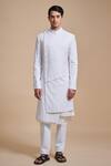 Buy_Raghavendra Rathore Blue_White Suiting Plain Asymmetric Panel Achkan _at_Aza_Fashions