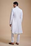 Shop_Raghavendra Rathore Blue_White Suiting Plain Asymmetric Panel Achkan _at_Aza_Fashions