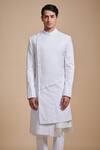 Raghavendra Rathore Blue_White Suiting Plain Asymmetric Panel Achkan _Online_at_Aza_Fashions