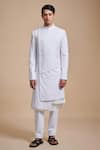 Buy_Raghavendra Rathore Blue_White Suiting Plain Angular Achkan Kurta Set _at_Aza_Fashions