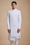 Raghavendra Rathore Blue_White Suiting Plain Angular Achkan Kurta Set _Online_at_Aza_Fashions