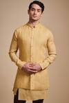 Raghavendra Rathore Blue_Beige Linen And Cotton Satin Bundi Kurta Set _Online_at_Aza_Fashions