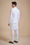 Shop_Raghavendra Rathore Blue_White Linen Band Collar Bundi _at_Aza_Fashions