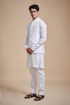 Raghavendra Rathore Blue_White Linen Band Collar Bundi _Online_at_Aza_Fashions