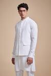 Buy_Raghavendra Rathore Blue_White Linen Band Collar Bundi _Online_at_Aza_Fashions